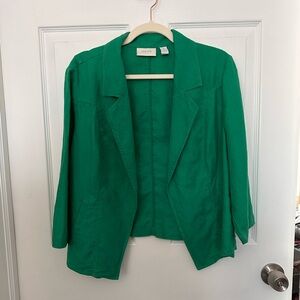 Chico's Women's Cropped Emerald Kelly Green Linen Open Front BlazerJacket Sz:2-M